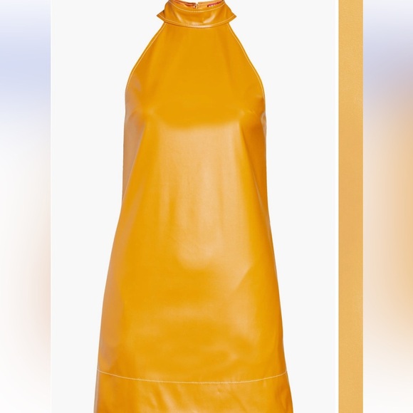 NWT STAUD Sicily faux leather halter mini dress size 4 color honey (marigold) - Picture 2 of 15